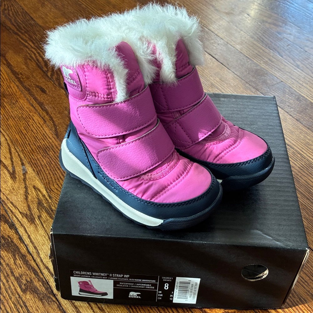 Sorel Whiteny II strap WP Pink and Winter Boots with Faux Fur